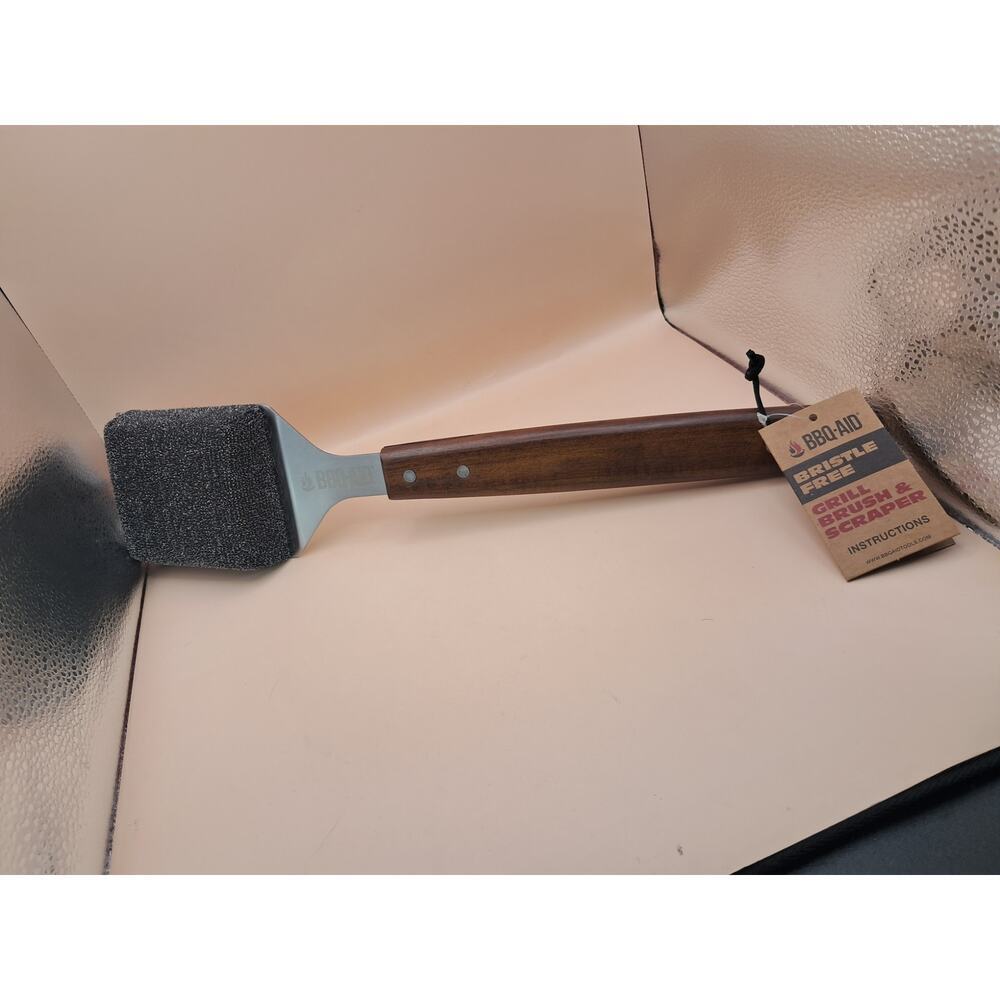 BBQ-AID Bristle Free Grill Brush Scraper Acacia Wood Handle New